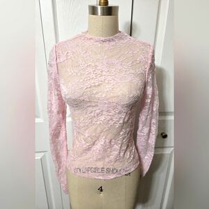 Pink Lace Long Sleeve Shirt With Sequins, Size XS, Soft Stretch Lace, NWOT